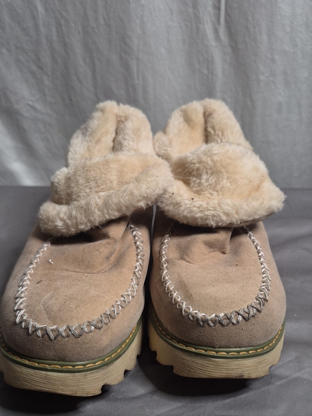 Plush Lined Suede Moccasin Slippers - Cream